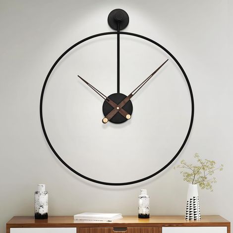 Grande horloge moderne de salon XXL, Horloge murale ronde noire en métal pour cuisine, bureau, chambre à coucher, horloges murales vintage, fonctionnement à pile sans tic-tac, mécanisme (1/5)