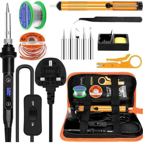 Kit de fer à souder 80 W en céramique, température réglable LCD 180-500 °C, outil de soudage 13 en 1 avec fil à souder, mèche à souder, 5 pointes de soudure, pompe à dessouder, pince à dénuder (1/5)