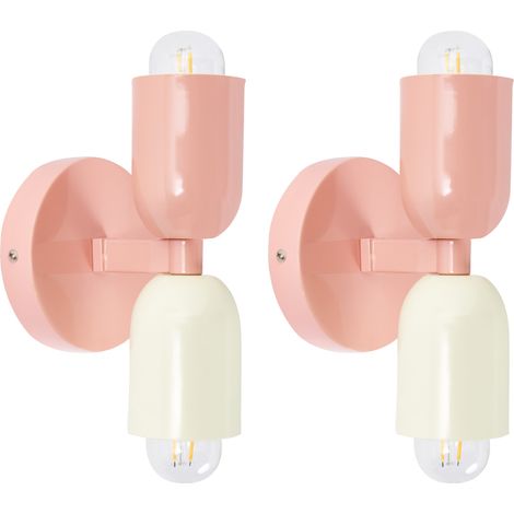 Conjunto de 2 lámparas de pared con dos luces orientadas hacia arriba y hacia abajo rosa pastel Topi