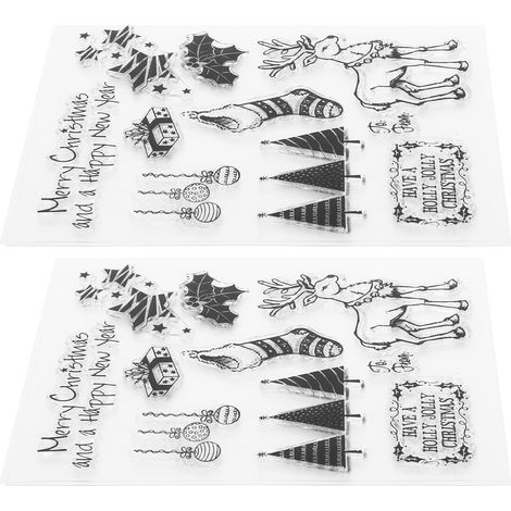 Lot de 2 tampons transparents en caoutchouc TPR rectangulaires à motifs de Noël pour loisirs créatifs. (1/5)