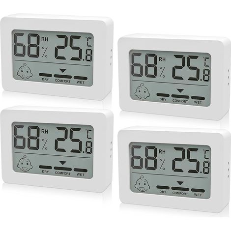 4er-Set Mini-Digital-Thermometer/Hygrometer für den Innenbereich mit Smiley-Anzeige – Thermometer für Babyzimmer, Wohnzimmer, Schlafzimmer, Büro, Weiß, FU40 (1/5)