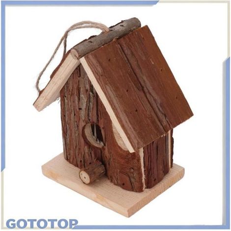 Maison d’oiseau en bois Ornement de Boîte D'oiseau en Bois de la Main piscine gazon (1/4)