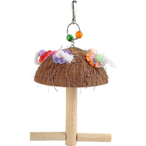 Perchoir Balançoire Coco pour Perroquets Jouet Mâcher Coquille de Noix de Coco Résistante Mordant Sécurisé pour Oiseaux Grande Volière Accessoire (1/5)