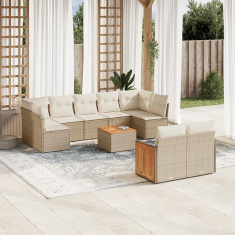 10-tlg. Garten-Sofagarnitur mit Kissen Beige Poly Rattan vidaXL (1/5)