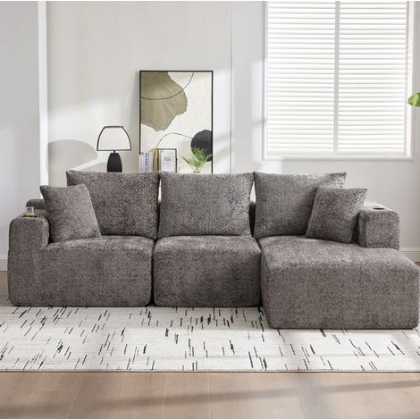 Sofá modular en L con portavasos chenilla OKMYHOME (1/5)