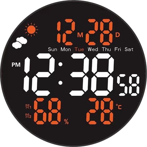 Grande horloge murale numérique de 20 cm (8 pouces) avec changement de couleur RVB, télécommande, luminosité automatique, affichage de la température, week-end pour la maison/chambre (1/5)