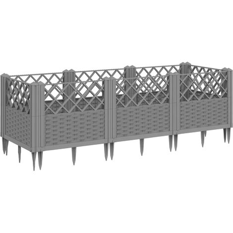 Vassoio per fioriera aiuola rialzata piante fiori terrazza giardino con paletti trasparenti 123,5 x 43,5 x 43,5 cm PP grigio 020038205