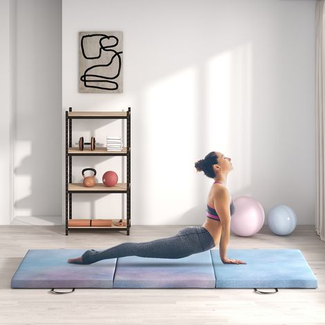 Tapis de gymnastique pliable 5 cm 180 x 60 cm bleu, parfait pour le sport à la maison (1/5)