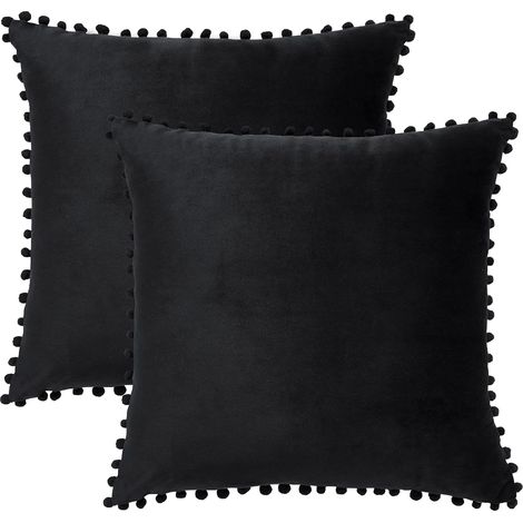 Lot De 2 Taies D'oreiller Décoratives, Housses De Coussin En Velours Doux Pour Canapé, Chambre À Coucher, Voiture 45 X 45 Cm (18 X 18 Pouces) En Noir (1/5)