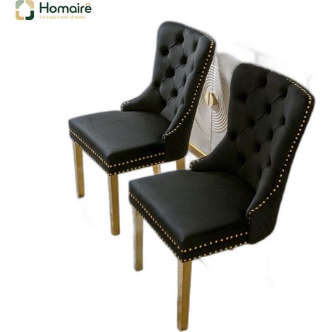Esszimmerstuhl Velours Schwarz aus Polyester 50.5 x 45 x 95 cm HOMAIRE (1/5)