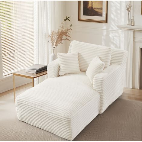 Chaise longue in velluto a coste, divano letto 166 x 100 x 82 cm, crema, OKWISH (1/5)