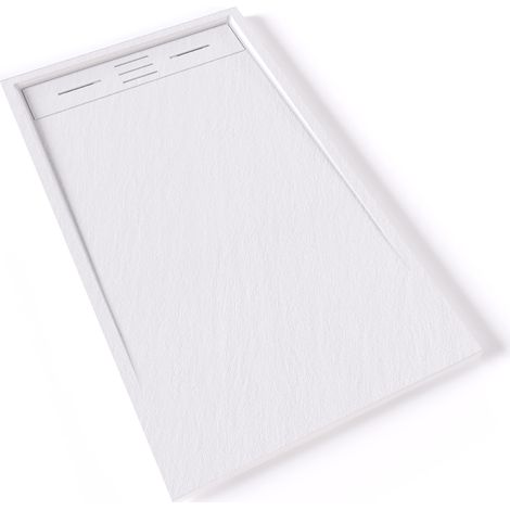 Saniverre – Receveur de douche à encastrer 70 x 120 cm en résine blanche aspect ardoise – Antidérapant PN 24 – Drainage 47,8 L/min – Bonde incluse (1/5)