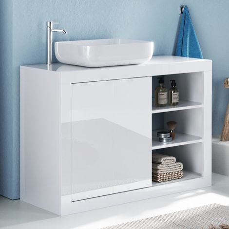 Meuble salle de bain moderne avec porte + vasque L 110 CALIA (1/5)