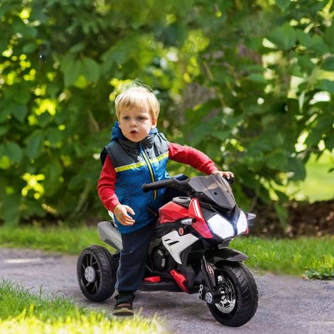Moto eléctrica infantil (86x42x52 cm), con luces y sonidos, recargable, plástico rojo (1/5)
