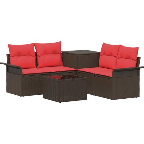 Set di divani 6 pz 4-Numero di posti Marrone e Rosso vidaXL (1/5)