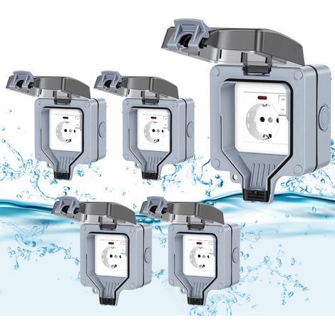TolleTour Außensteckdose 5X Wandsteckdosen Gartensteckdose Outdoor Wasserdicht Steckdose Steckdose mit Schalter Aufputz 16A IP65 (1/5)