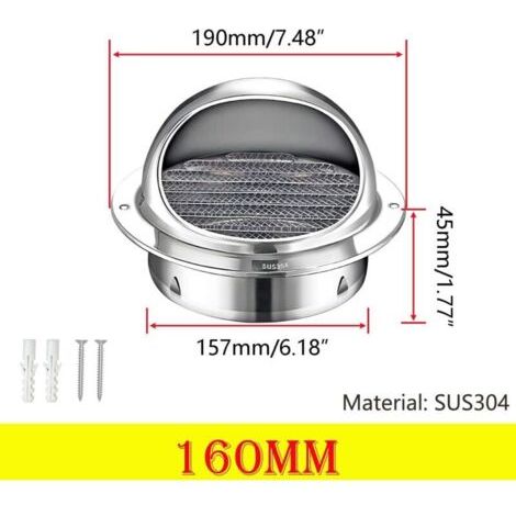 NALOOKAMIC Ventilation Grille, Grille D'aération en Acier Inoxydable, Ronde Grille Ventilation Hotte, Grilles de Ventilation Sphériques, 160mm