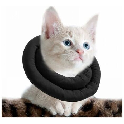Schwarzes verstellbares Katzenhalsband, weiches Katzen-Genesungshalsband, Haustier-Schutzhalsband nach Operationen, S (25 cm) FLITI
