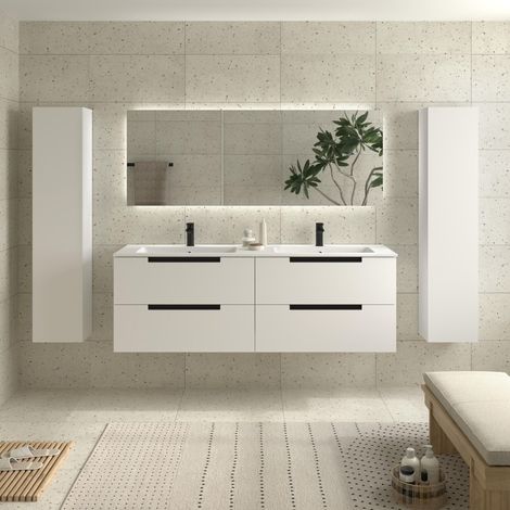 Mueble de Baño LENI 160cm Blanco Mate 4 cajones Lavabo Vilna 2 pozas Solid Surface (1/5)
