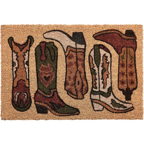 Doormat Natural Coir with Anti-Slip Bottom 40 x 60 cm Anti Slip Decoration Cowboy Boots Print Welcome Mat CARMONA (1/5)