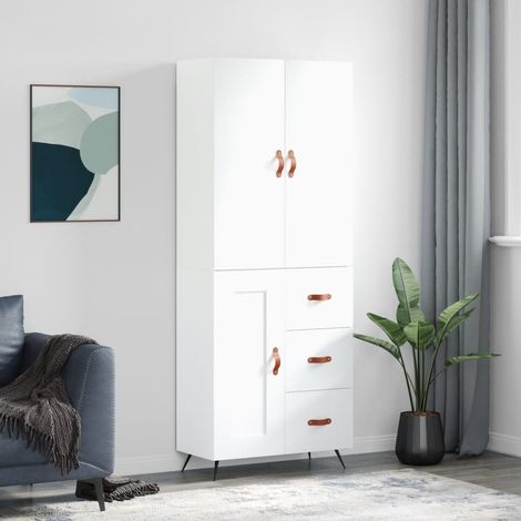 Buffet haut Blanc 69,5x34x180 cm Bois d'ingénierie - The Living Store (1/5)