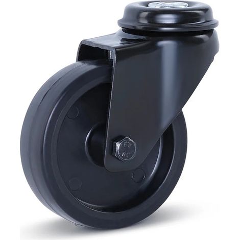 Roue de meuble pivotante noire - MESO - Trou central - 75 mm - 60 kg