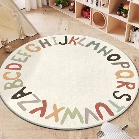 Space Tapis de Jeu Fait Main ABC Alphabet pour Enfants - Doux Coton Lisse Lettres Éducatives Précoce Tapis, Blanc & couleur,120cm (1/4)