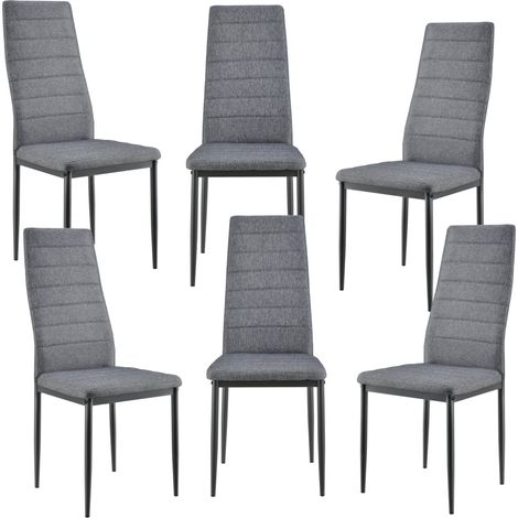 Juego de 6 sillas de comedor tapizadas para cocina 96 x 43 x 52 cm acero y tela gris 030002803