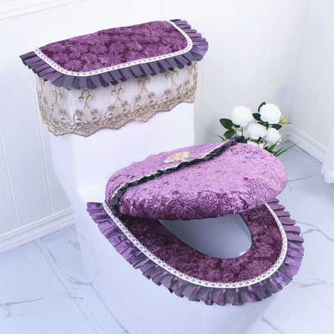 Couvre-Abattant De Toilette - Set De 3 Pièces Pour Cuve Et Abattant - Dimensions 48x38 Cm Et 39x20 Cm - Gris (1/5)