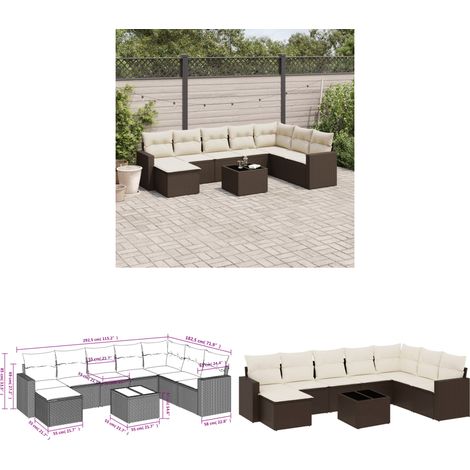 vidaXL Salon de jardin avec coussins 9 pcs marron résine tressée (1/3)