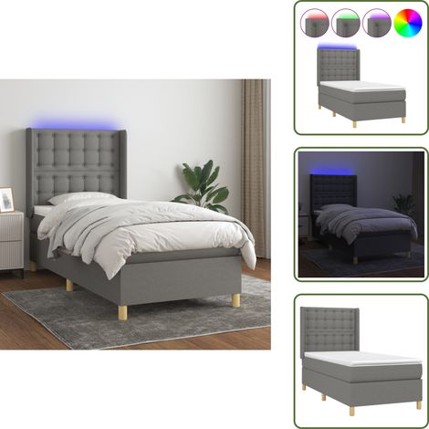 Sommier à lattes de lit matelas LED Gris foncé 90x200cm Tissu - Sommier Tapissier - Lit Plateforme - Lit Avec Rangement - Tête De Lit Ajustable - Éclairage Led (1/5)