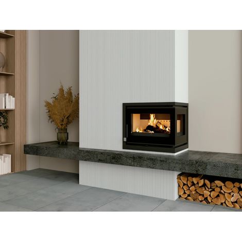 Insert à bois d'angle - FIREMATIC Lora-D 12.6 kW  Avec kit air - Foyer en fonte