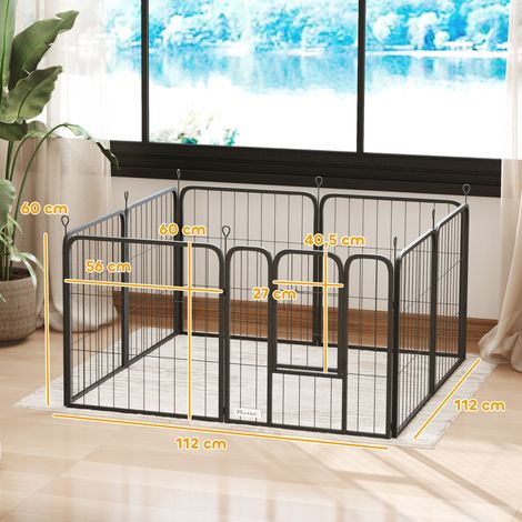 Parc pour chien enclos chien 8 panneaux modulable et pliable acier avec porte pour chiot intérieur extérieur 60 cm noir (1/5)