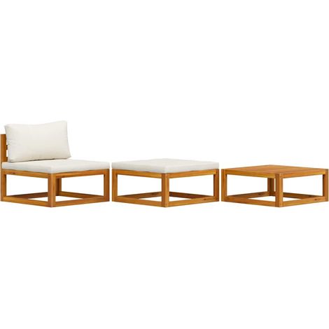 Maison Exclusive - Set Divani da Giardino 3 pz con Cuscini Crema in Legno Acacia (1/5)