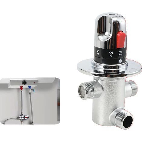 Valvola miscelatrice termostatica, in rame puro, stile moderno, finitura elettrolitica, configurazione a 3 vie, valvole di ritegno per la prevenzione del riflusso (1/5)