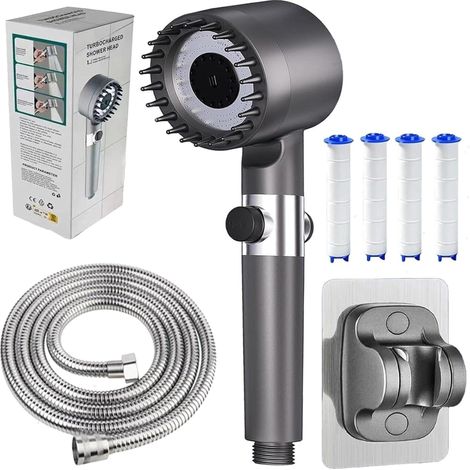 Duschkopf mit Filter, Hochdruck Handbrause mit Schlauch, Duschkopf Wassersparender mit Filter, Duschbrause mit Stoppfunktion, Duschbrause für Hartes Wasser, Rest-Chlor, Bakterien, Schwermetall (M1) (1/5)
