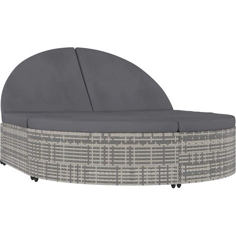 Chaise longue 2 places bain de soleil résine tressée réglable avec coussins gris 198 x 138 cm (1/5)