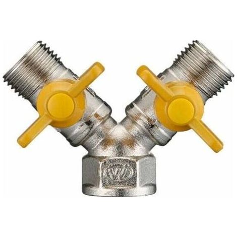 Raccord laiton 1/2' avec inverseur de gaz – Double sortie 90° – Vanne à bille pour circuits d'eau et gaz – Installation rapide (1/5)