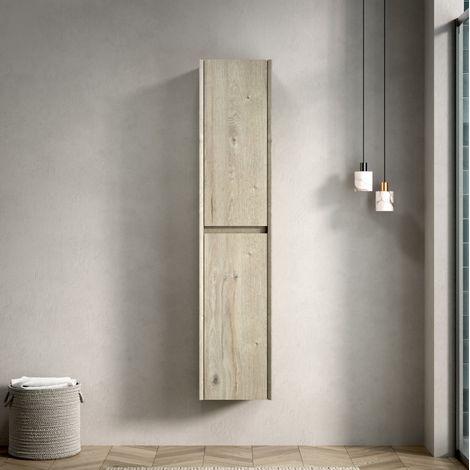 Mobile pensile da bagno 30x24x140 cm beige in multistrato, 2 ante - MEUBLIV (1/5)