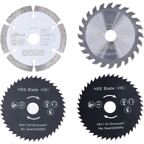 Jeu de 4 mini lames de scie circulaire en acier allié, 85 mm, pour bois et plastique