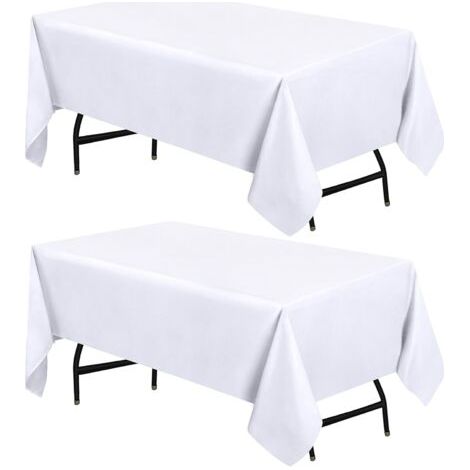 QORVA-Nappe rectangulaire de cuisine - 60 x 84 pouces (paquet de 2, blanc) Housse de table lavable en machine pour fêtes, événements, mariages et restaurants (60 x 84 pouces) (1/5)