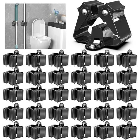 30 pcs - Accroche Balai Mural - Support Outils Jardin - Fixation Perçage Acier Inoxydable Antidérapant Pour Garage Cuisine Noir 18x35cm