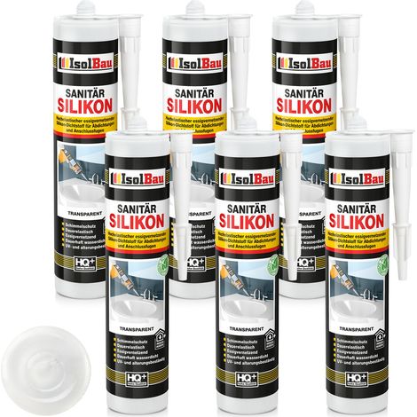 IsolBau Sanitary Silicone Transparent Sanitär Silikon 6 x 300ml (1/5)