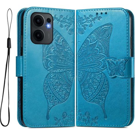 Funda tipo libro para Oppo Reno 13F / Oppo Reno 13FS, mariposa, azul (1/5)