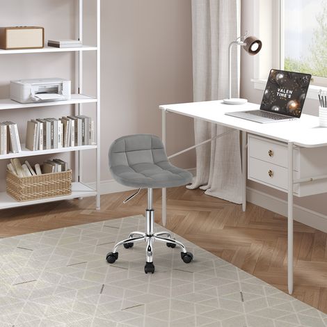 WOLTU Bürohocker, Schreibtischstuhl mit Rollen, Rollrocker mit niedriger Rückenlehne, höhenverstellbar, Sitzhöhe 43,5-55 cm, Arbeitshocker Drehhocker, aus Samt, Hellgrau