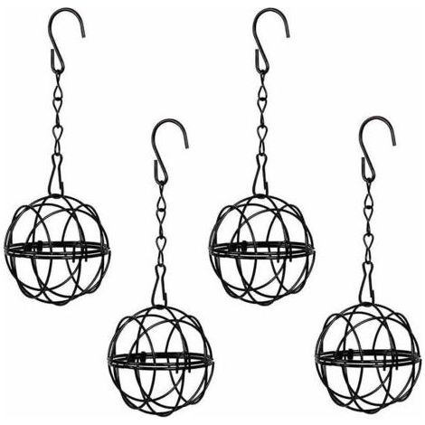 ALLIANDISLntyq 4 pcs Mangeoires Oiseaux à Suspendre en Métal Porte Boule de Graisse à Oiseaux Intérieur Extérieur Noir 7.3cm de Diamètre Distributeur Nourriture avec 4 Crochets en Forme S (1/5)