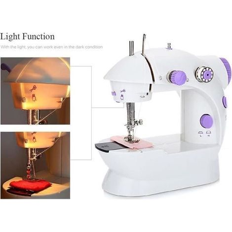 Elektrische Mini-Nähmaschine mit 2 Geschwindigkeitsstufen, Licht, Fußpedal, Anschiebetisch, Wechselstrom 100–240 V (1/3)