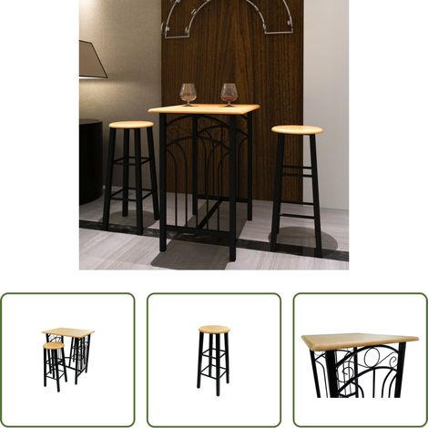 Chaises hautes - Ensemble de table à dîner Bois brun roux avec noir Acier (1/5)