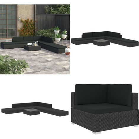 Salon de jardin 8 pcs avec coussins résine tressée noir - Salon De Jardin - Mobilier De Jardin - Ensemble De Canapés - Meubles De Jardin - Résine Tressée - Home & Living (1/5)