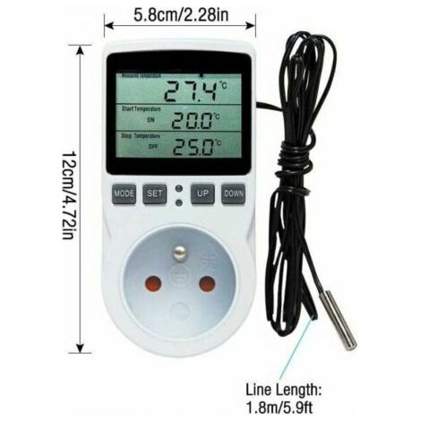 Prise Thermostat Prise Minuteur Digital, Prise Thermostat Chauffage avec Sonde pour Aquarium Incubateur Serre(-40 à 120 ℃) (1/3)